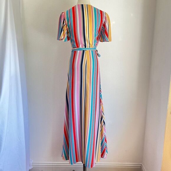 Louna Meghan Striped Multicolor Maxi Wrap Dress Size Small RTR Chic & Flowy - Picture 10 of 14